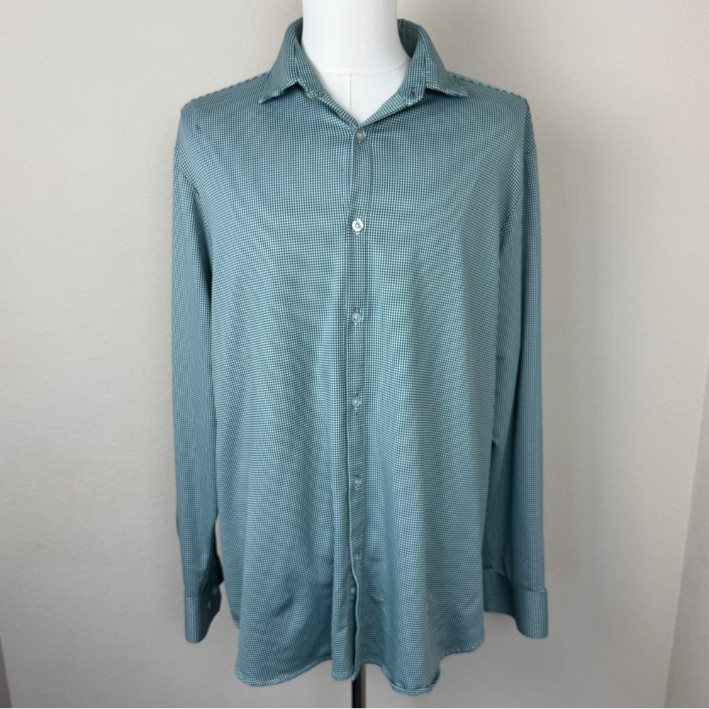 MIZZEN + MAIN Men’s green check plaid button down long sleeve | XXL standard fit
